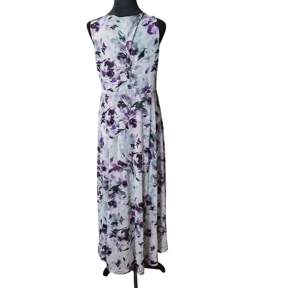 Simply Vera Vera Wang Purple Watercolor Floral High-Low V-Neck Dress Womens M - Picture 2 of 8